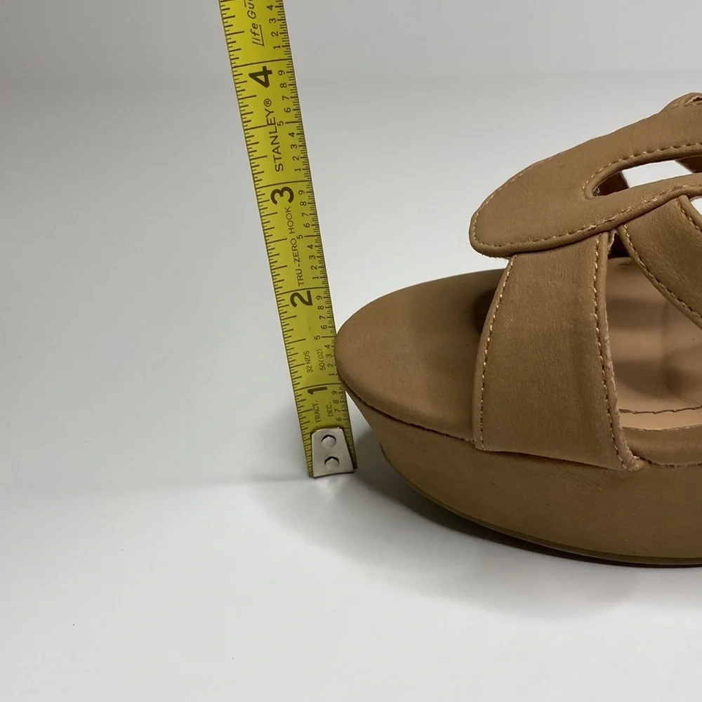 Top Moda Tan Strappy Wedge Sandals With Zipper Back For Women Size‎ 10